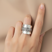 Handmade Hammered Textured with Elephant Motif 925 Sterling Silver Ring (Adjustable Ring Size)
